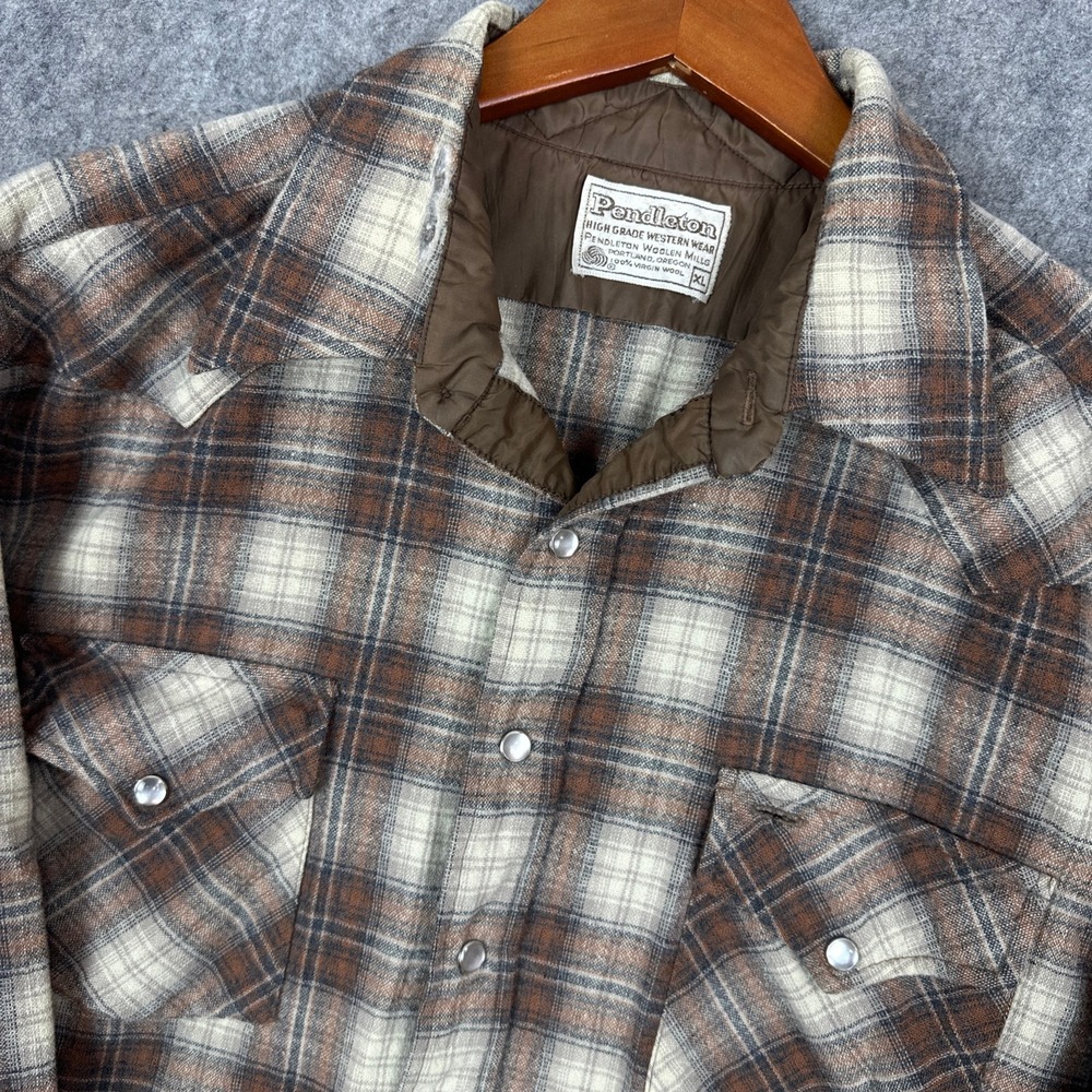 Pendleton Flannel Shirt Mens XL Brown Plaid Western High Grade Virgin Wool Snaps